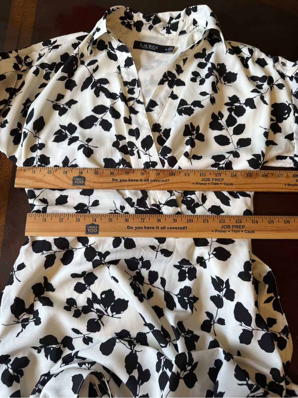 Lauren Ralph Lauren Women's Leaf-Print Belted Crepe Dress Off White & Black 00 - Picture 8 of 9